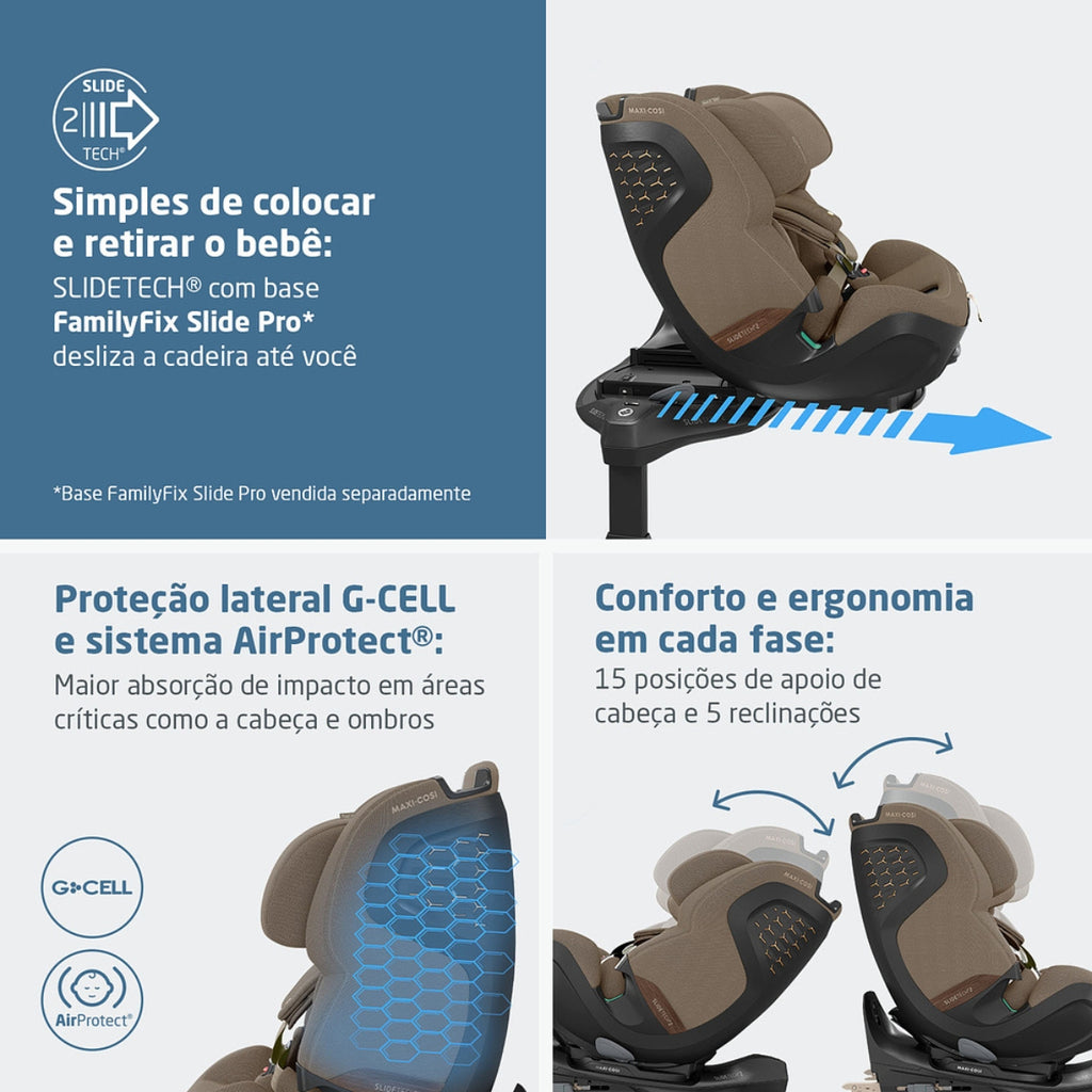 Cadeirinha De Bebê Para Carro Maxi-Cosi Pearl XL Slide Pro Authentic Truffle - Conforto Premium em Todas as Fases